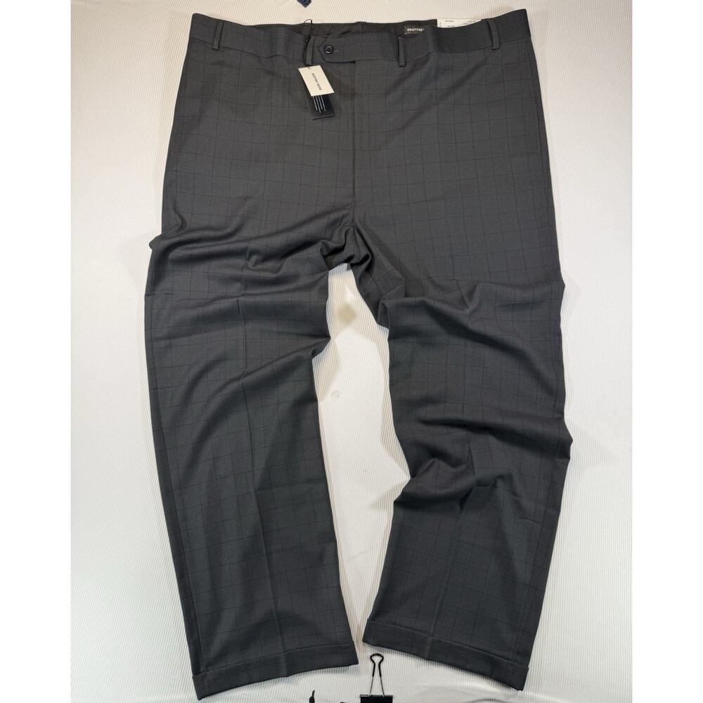 Geoffrey Beene Dress Pants Mens 48x32 Dark Gray Check Stretch NWT Flat Front